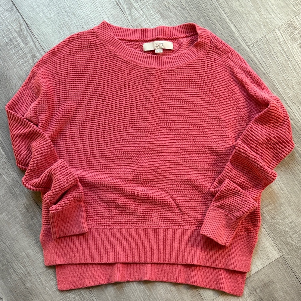 LOFT Ribbed Pink Crew Neck Sweater